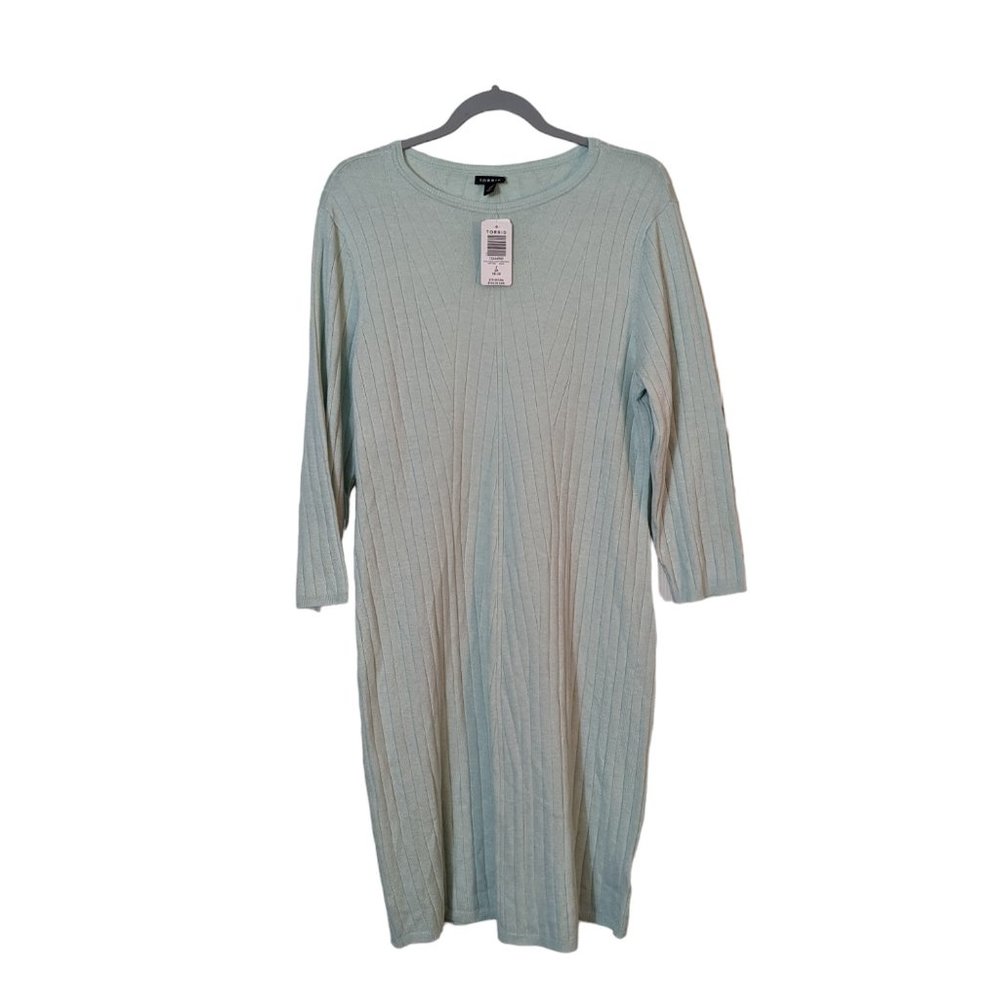 Women's NWT torrid wide ribbed knit sweater shift dress, light blue, size 2X